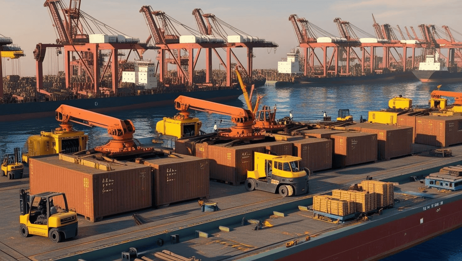 Professional Stevedoring Services - Stevedoring operations with cranes and containers