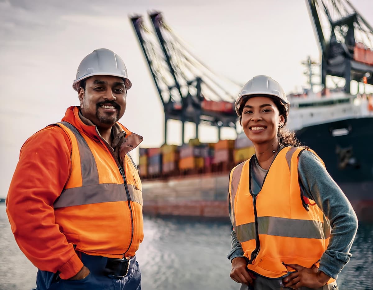 Ship agency workers at port