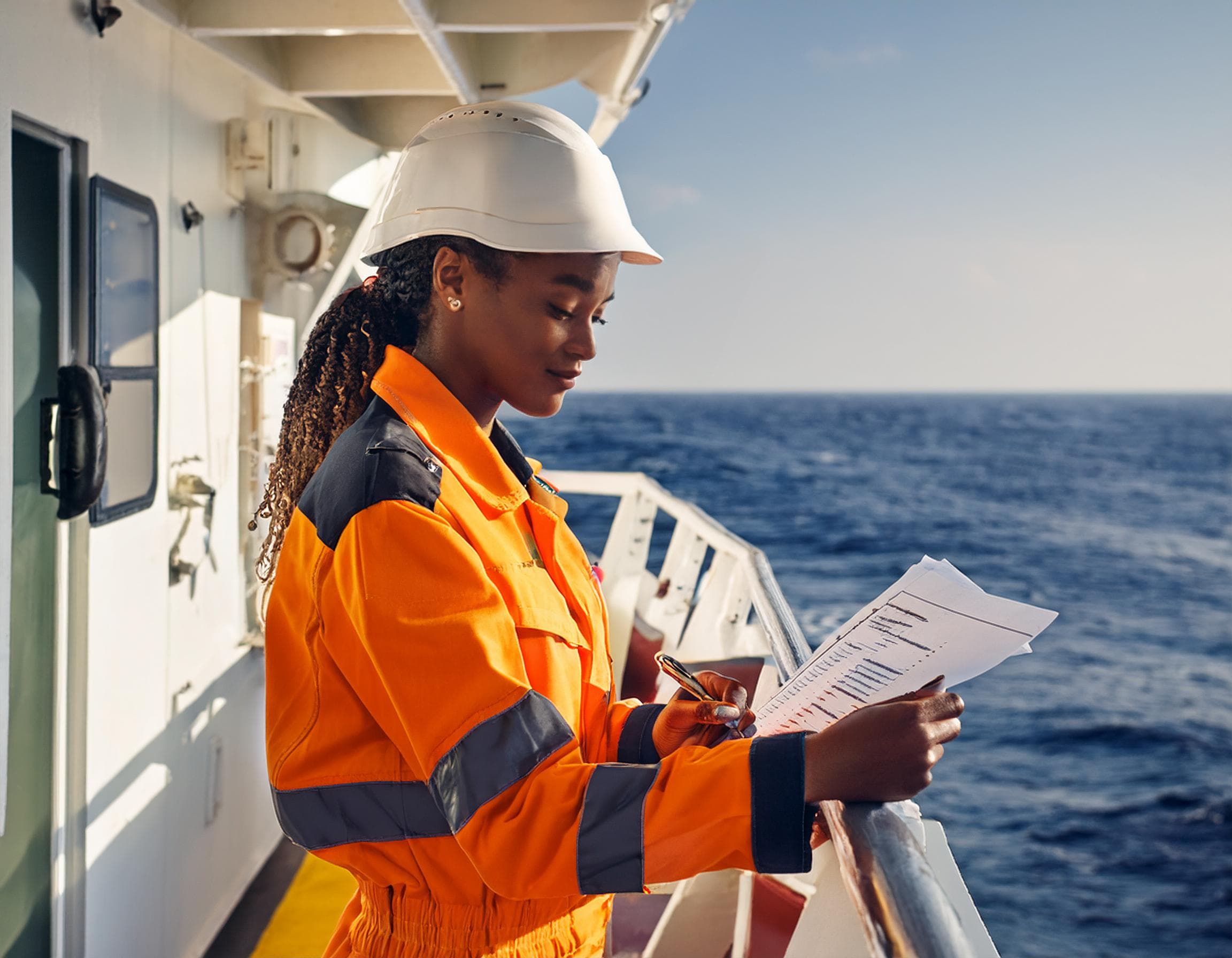 Crew member disembarking from vessel