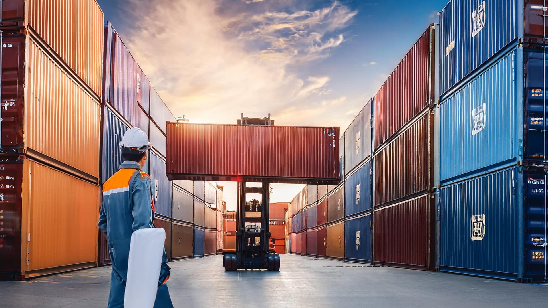 Bonded warehousing with customs officer and shipping containers