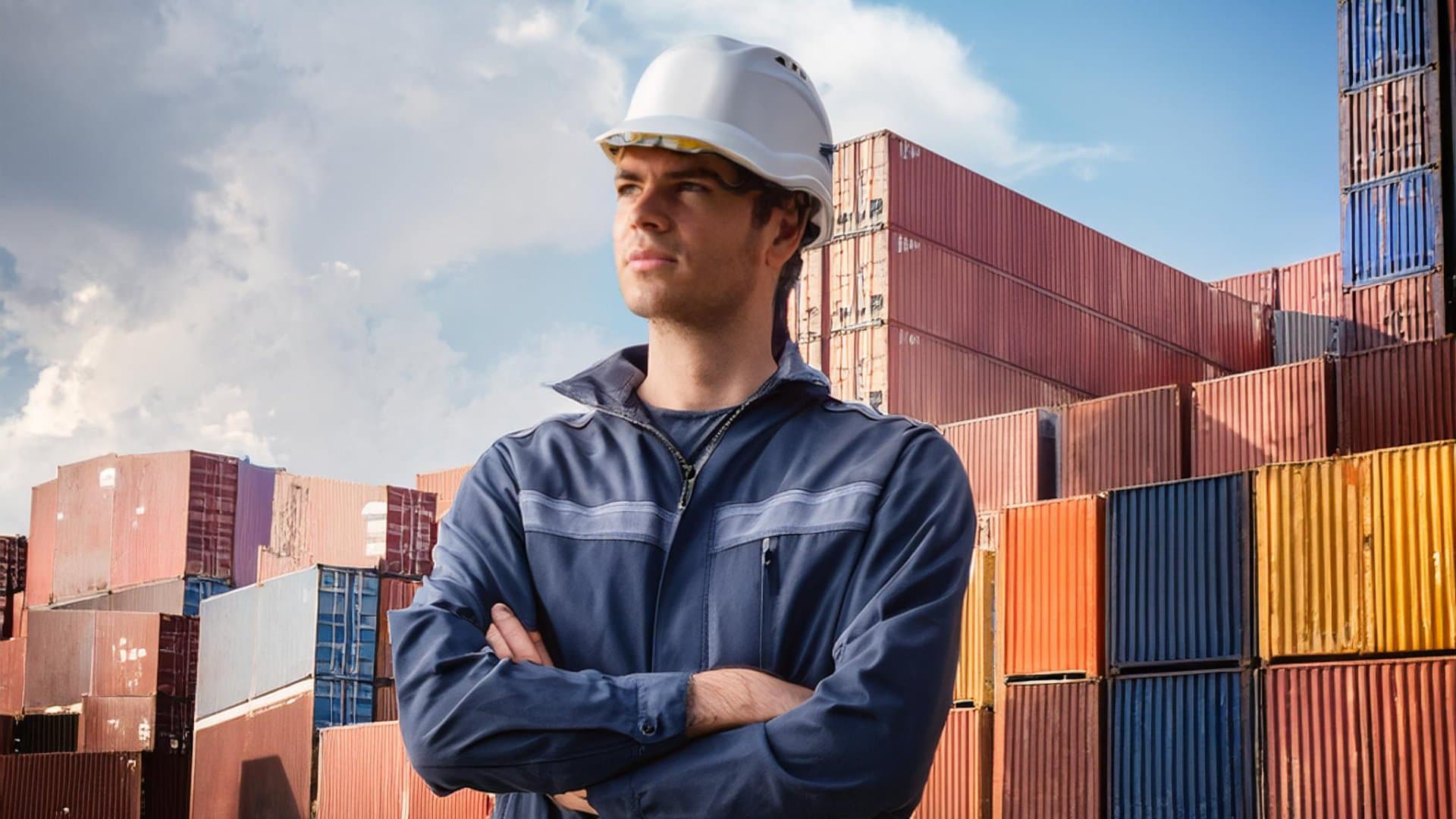 Shipping professional with containers
