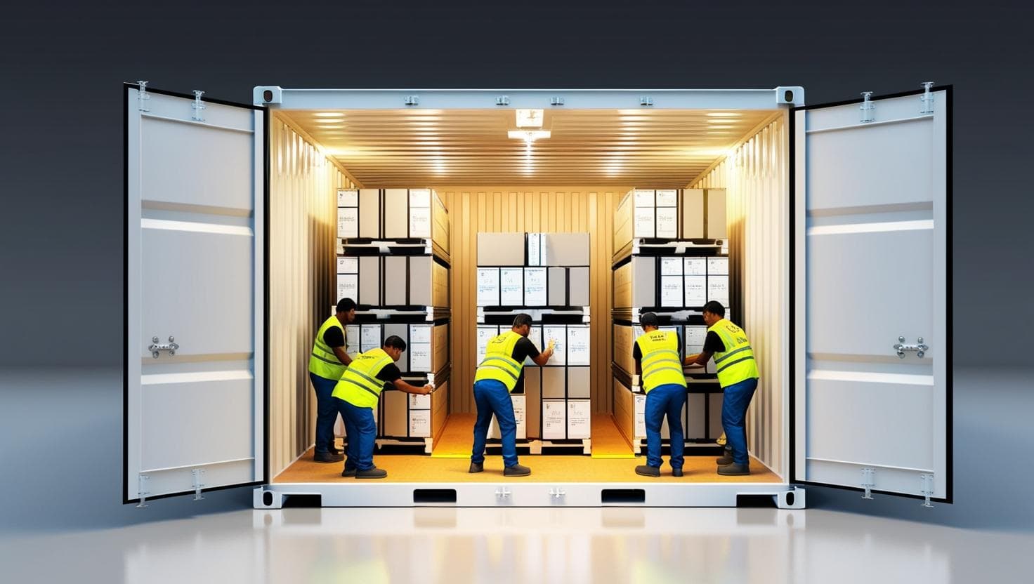 Workers loading Less Than Container Load