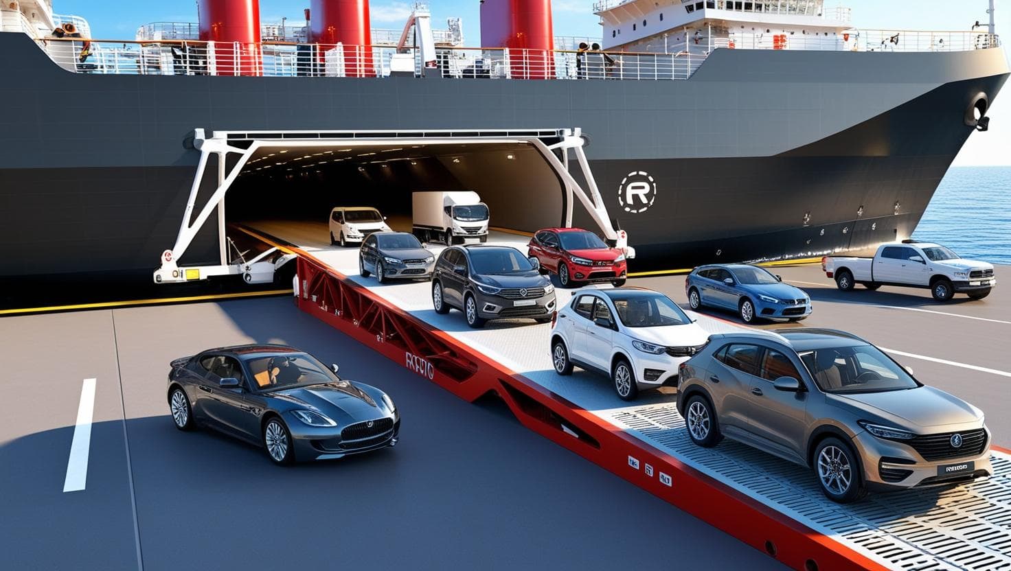 Cars getting off a Moon Navigation RoRo ship