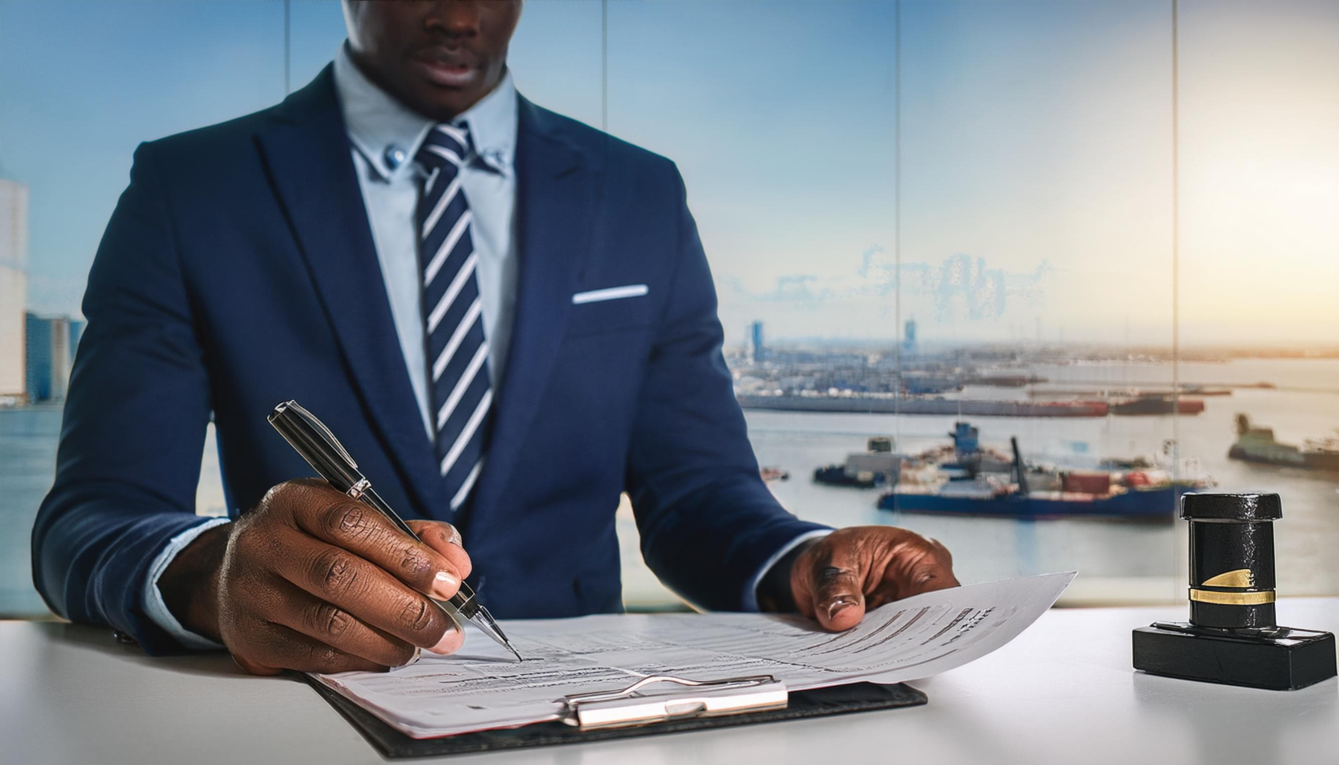 Ship management financial expert reviewing budget documents