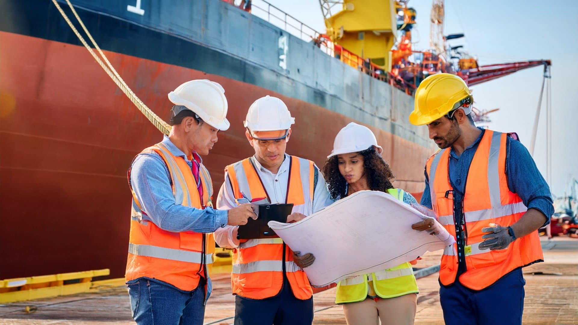 Shipyard team planning dry docking project