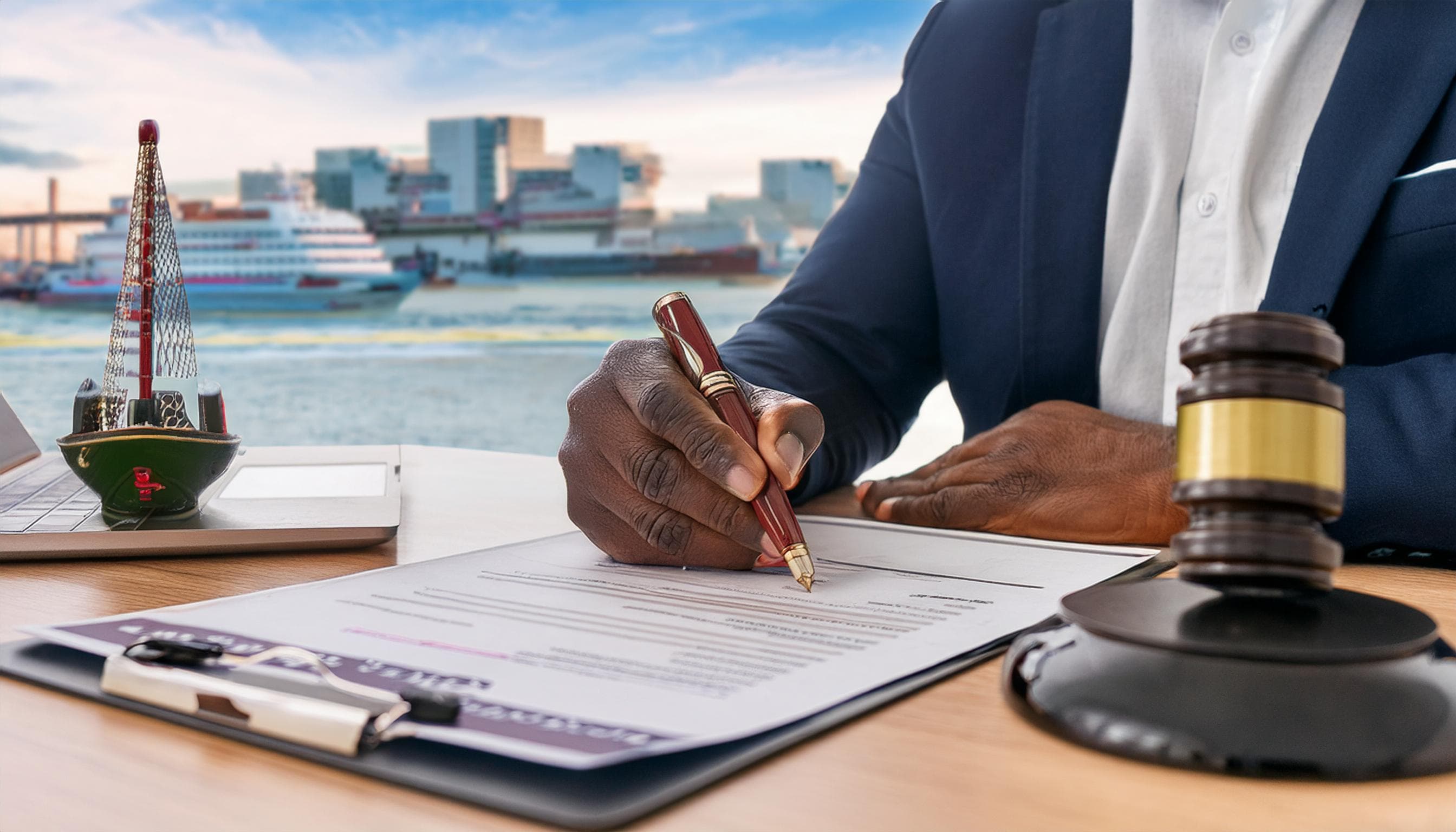 Ship agent preparing Suez Canal paperwork
